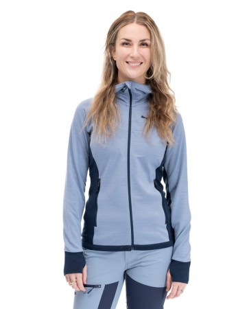 Bergans Cecilie Wool Hood Jacket Til Dame, Misty Sky Blue/Navy Blue