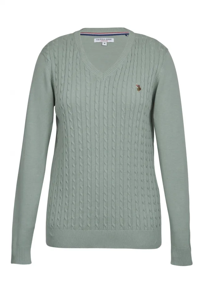 U.S Polo V-Neck knit bell genser dame, Green Millue