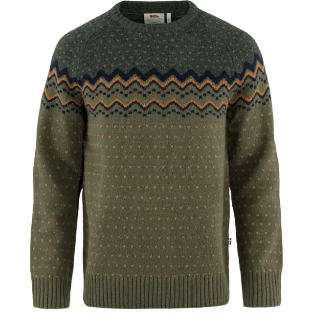 Fjällräven Övik Knit Sweater Ullgenser Herre, Laurel Green Deep Forest