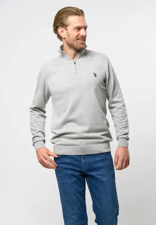 U.S. Polo Brison Knit Half-zip strikket genser Herre, Grey Melange