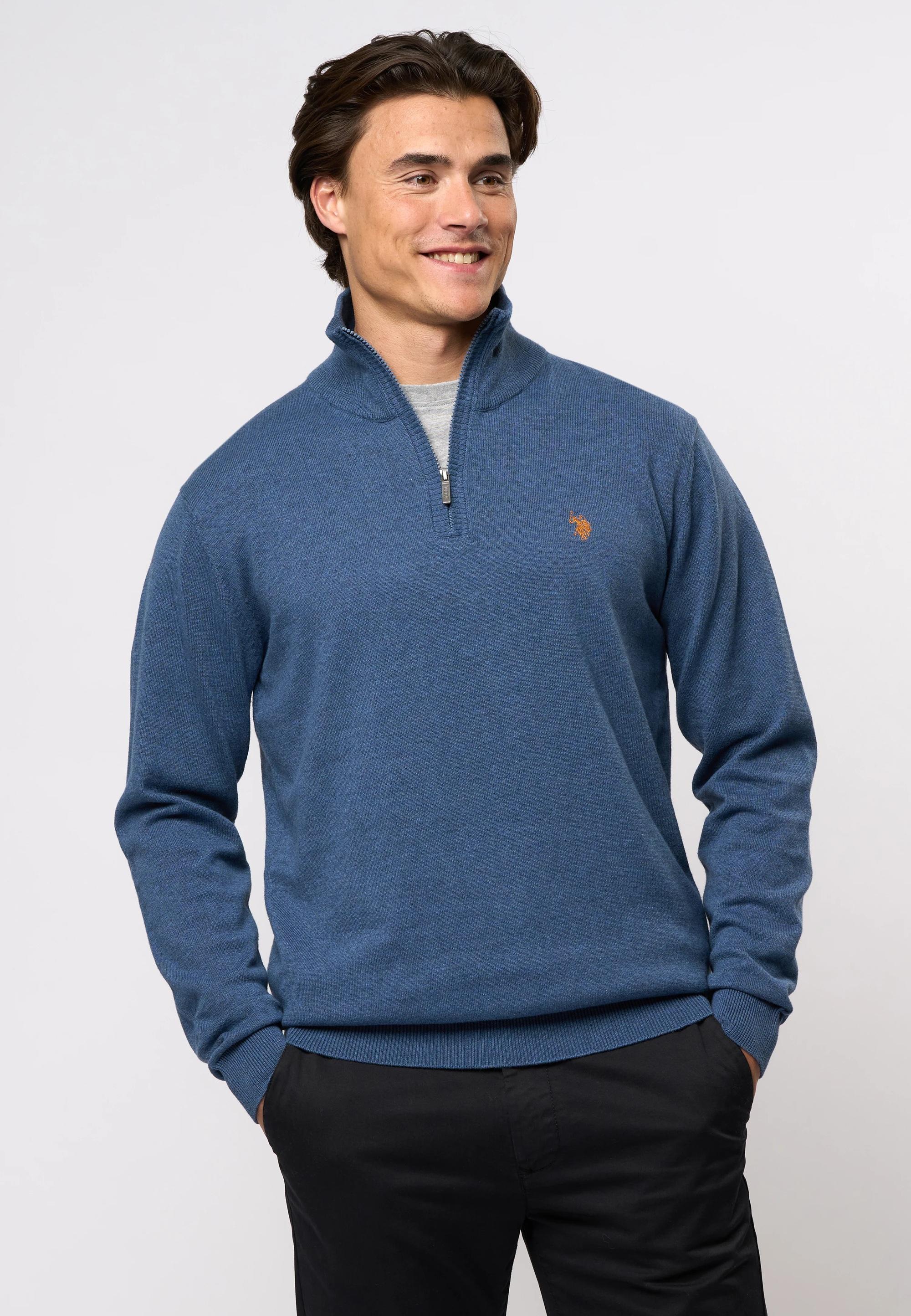 U.S. Polo Brison Knit Half-zip strikket genser Herre, Vintage Indigo Melange
