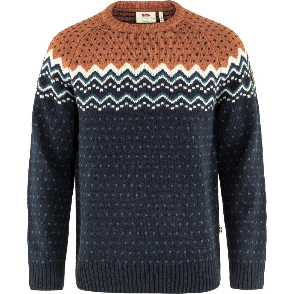 Fjällräven Övik Knit Sweater Ullgenser Herre, Dark Navy-Terracotta brown