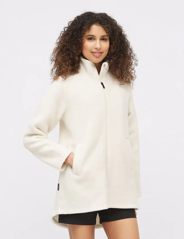 Twentyfour Mode Pile Coat Til Dame, Gråhvit